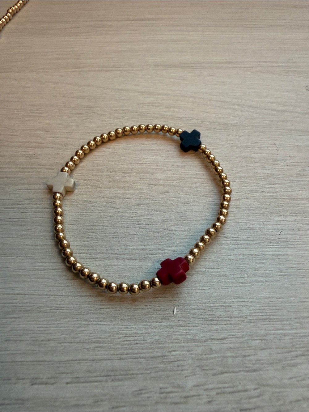 Enewton Gold Beaded Bracelet with Red, Navy and White Cross Charms - Picture 2 of 2